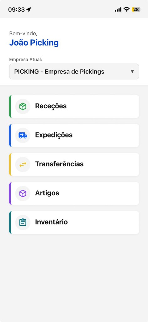Ecrã de Menu e Multiempresa